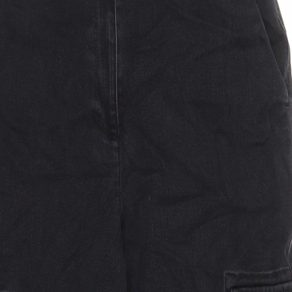 Autograph Womens Black Cotton Cargo Trousers Size 14 L27 in Regular Zip - Pockets