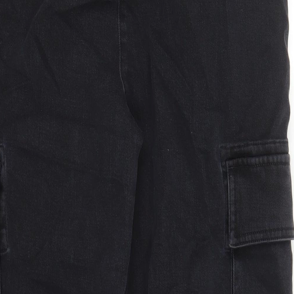 Autograph Womens Black Cotton Cargo Trousers Size 14 L27 in Regular Zip - Pockets