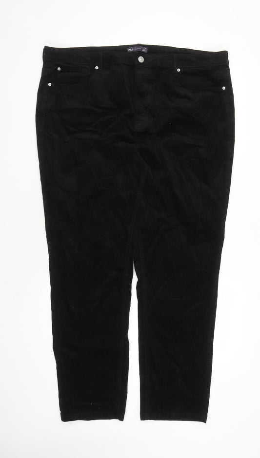 Marks and Spencer Womens Black Cotton Trousers Size 22 L29 in Regular Zip - Pockets