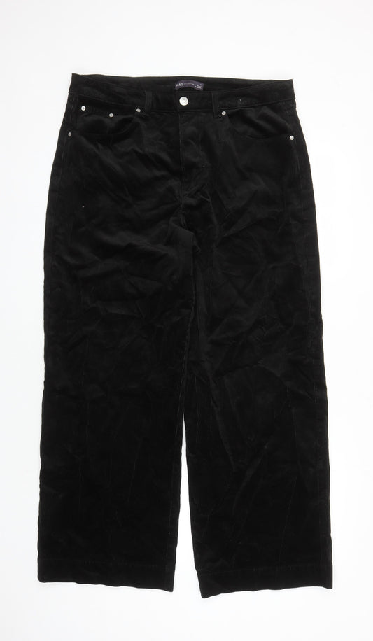 Marks and Spencer Womens Black Cotton Trousers Size 18 L29 in Regular Zip - Pockets