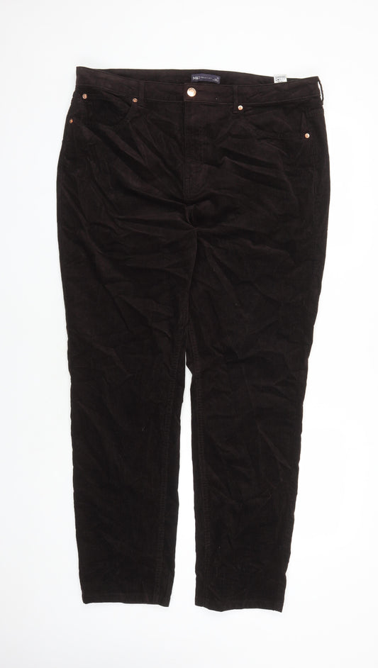 Marks and Spencer Womens Brown Cotton Trousers Size 20 L31 in Regular Zip - Pockets