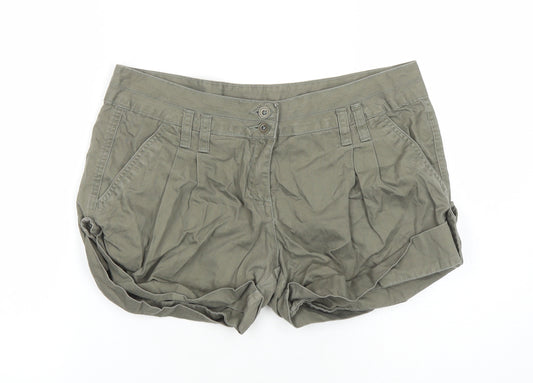 Papaya Womens Green Cotton Mom Shorts Size 12 L3 in Regular Zip - Pockets