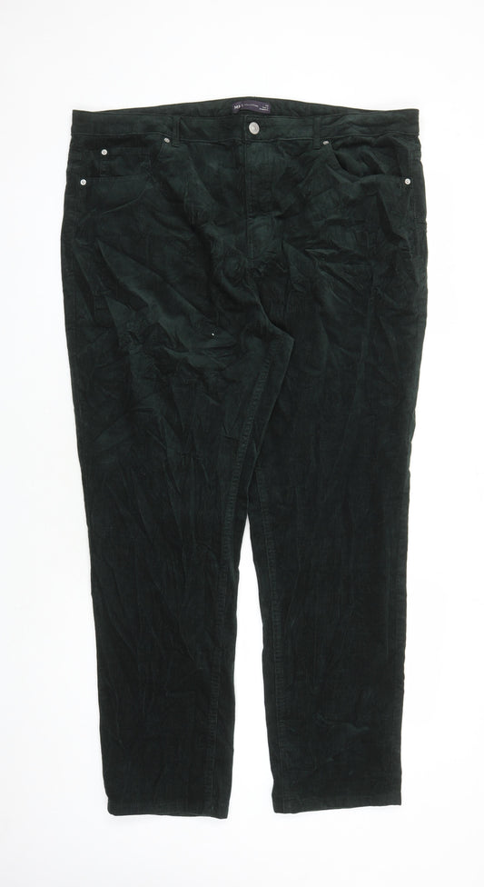 Marks and Spencer Womens Green Cotton Trousers Size 22 L29 in Regular Zip - Pockets