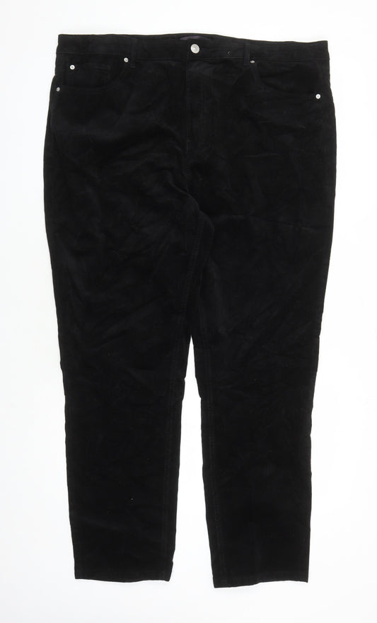 Marks and Spencer Womens Black Cotton Trousers Size 22 L29 in Regular Zip - Pockets