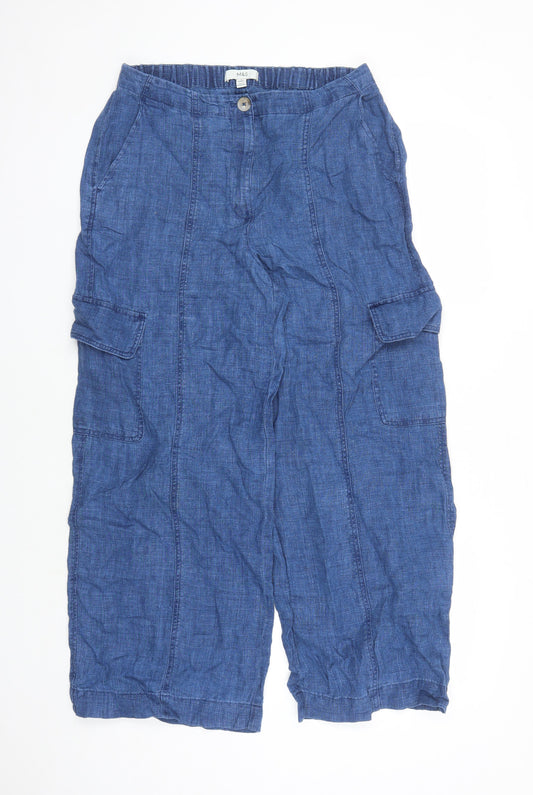 Marks and Spencer Womens Blue Polyester Cargo Trousers Size 12 L27 in Regular Zip - Elasticated Waist Pockets