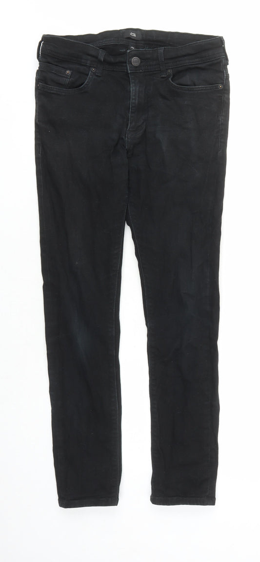 River Island Mens Black Cotton Straight Jeans Size 28 in L30 in Regular Zip - Pockets