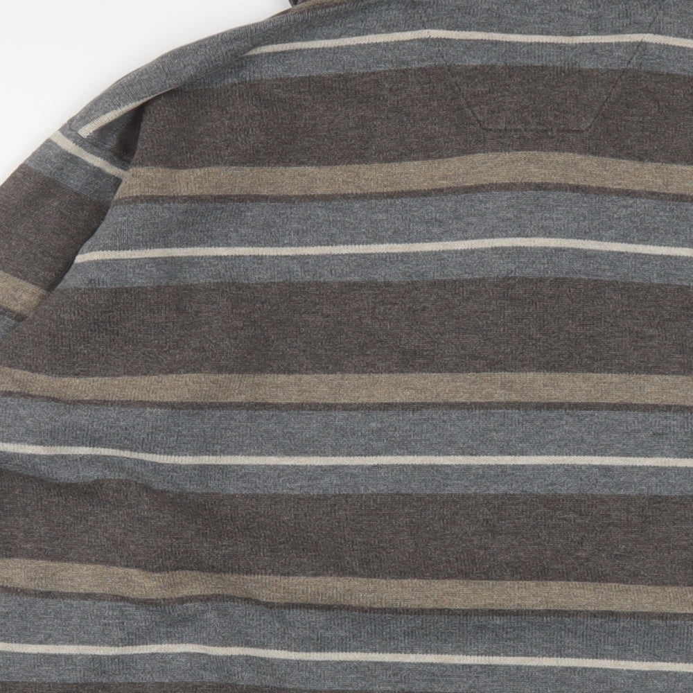 Blue Harbour Mens Brown Striped Cotton Polo Size M Collared Button