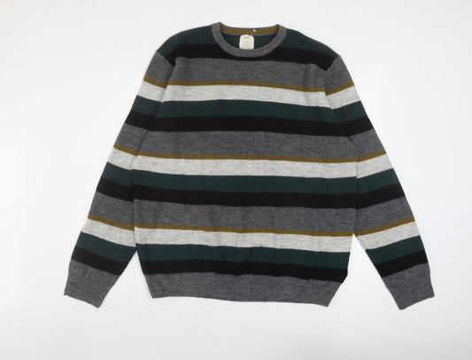 Marks and Spencer Mens Multicoloured Crew Neck Striped Polyester Pullover Jumper Size XL Long Sleeve