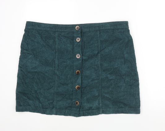 TU Womens Green Cotton A-Line Skirt Size 20 Button