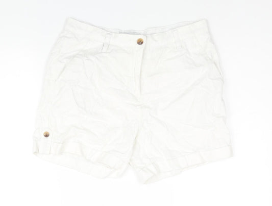 NEXT Womens White Linen Basic Shorts Size 12 L5 in Regular Zip