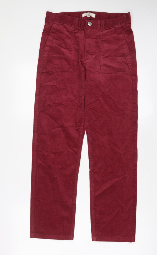 Per Una Womens Red Cotton Trousers Size 10 L28 in Regular Zip