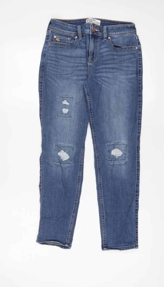 Abercrombie & Fitch Girls Blue Cotton Skinny Jeans Size 13-14 Years L25 in Regular Zip - Distressed, Pockets