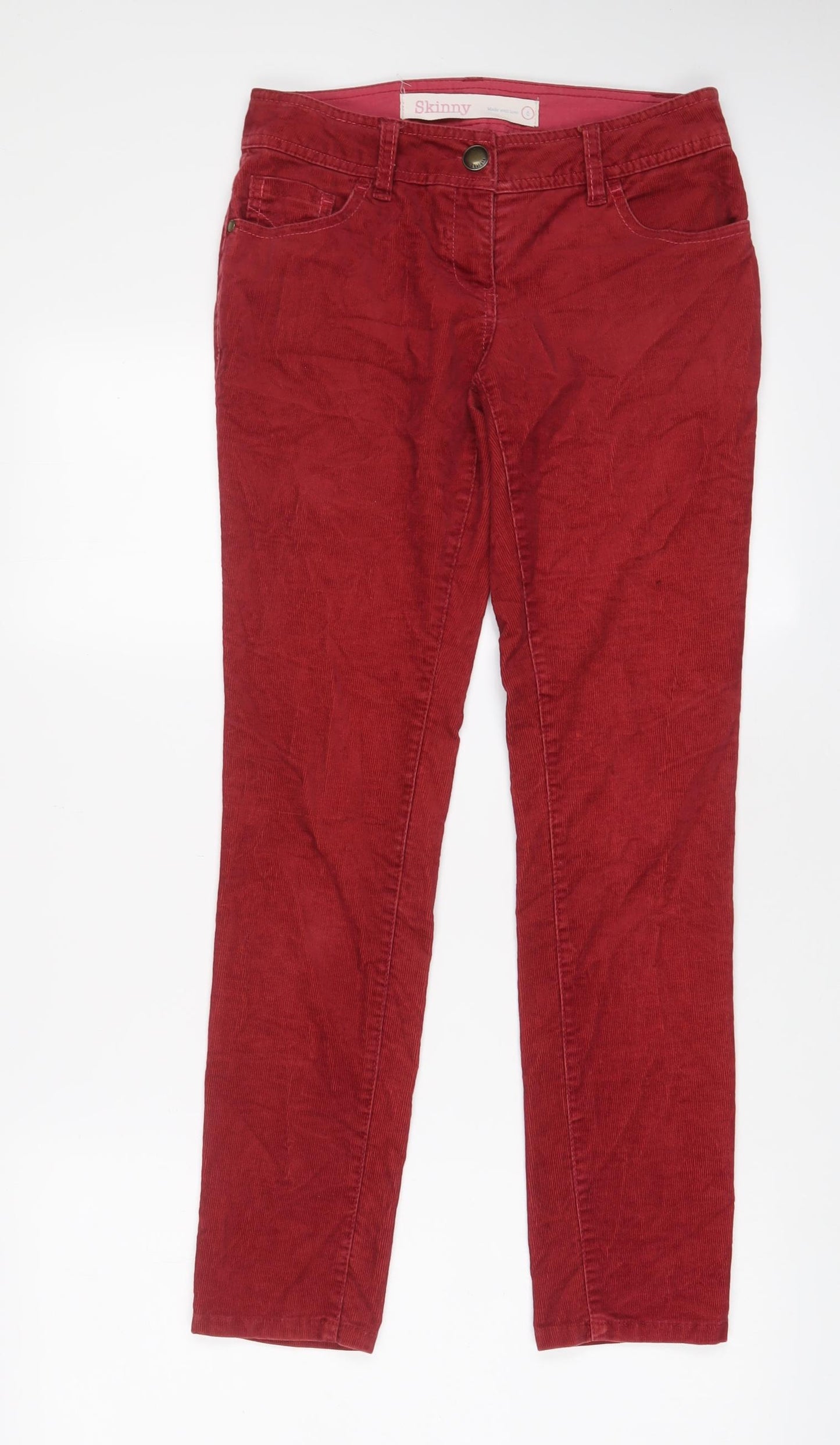 NEXT Womens Red Cotton Trousers Size 6 L28 in Regular Zip