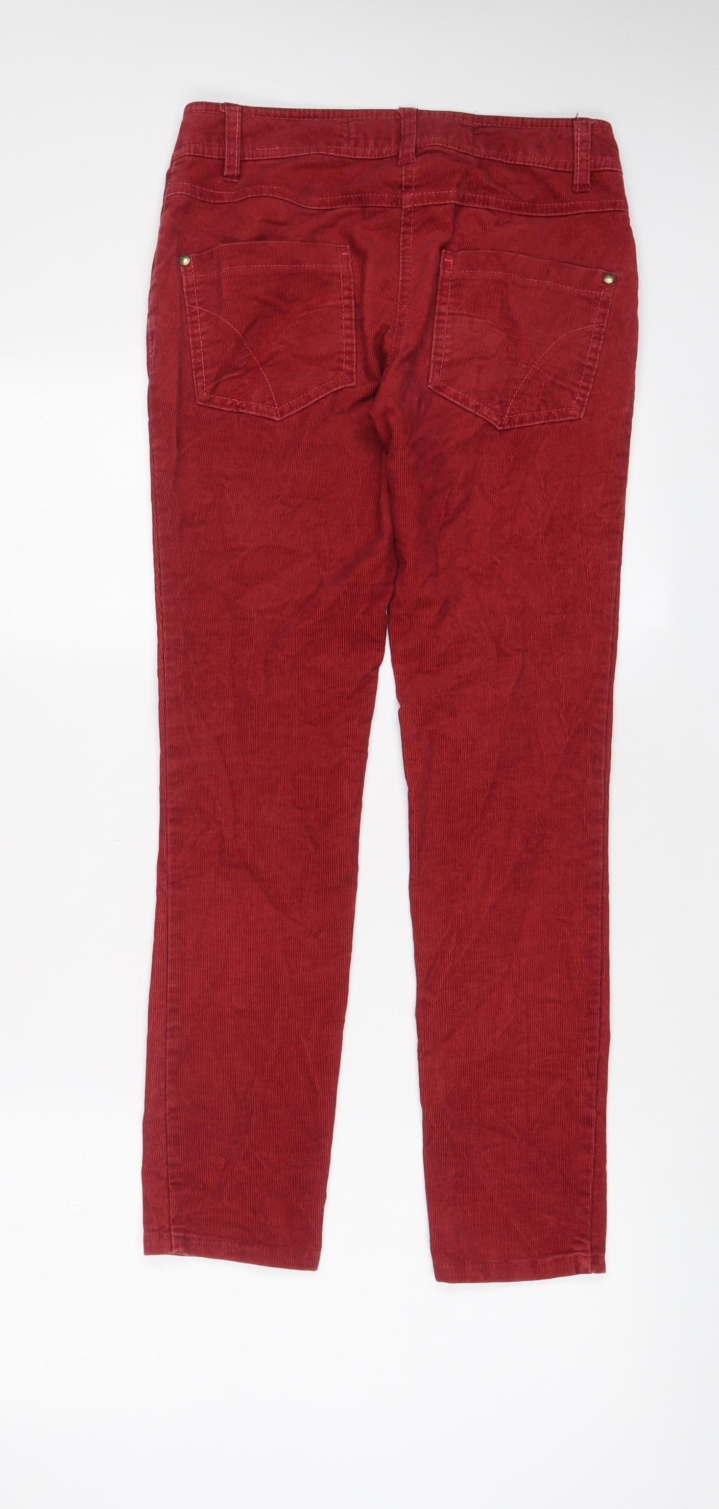 NEXT Womens Red Cotton Trousers Size 6 L28 in Regular Zip