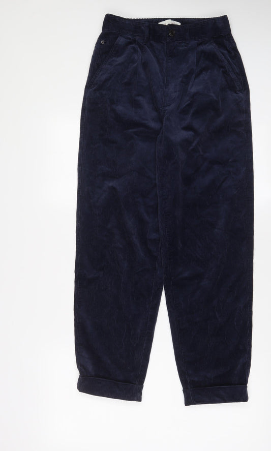 Per Una Womens Blue Cotton Trousers Size 6 L28 in Regular Zip