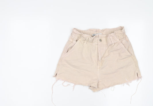 Zara Womens Pink Cotton Basic Shorts Size 6 Regular Zip