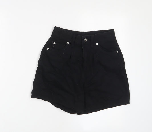 H&M Womens Black Cotton Basic Shorts Size 6 L4 in Regular Zip