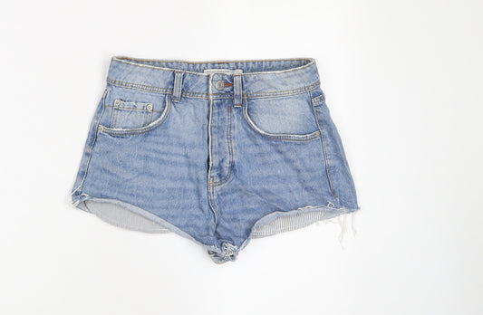 Zara Womens Blue Cotton Basic Shorts Size 6 Regular Zip