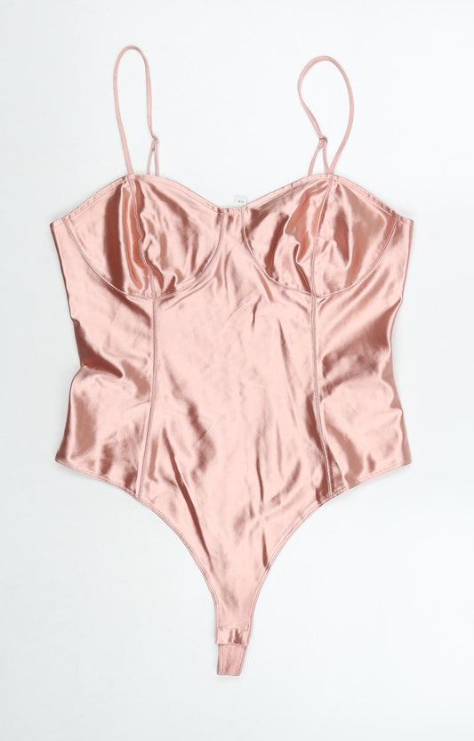 H&M Womens Pink Polyester Bodysuit One-Piece Size M Snap