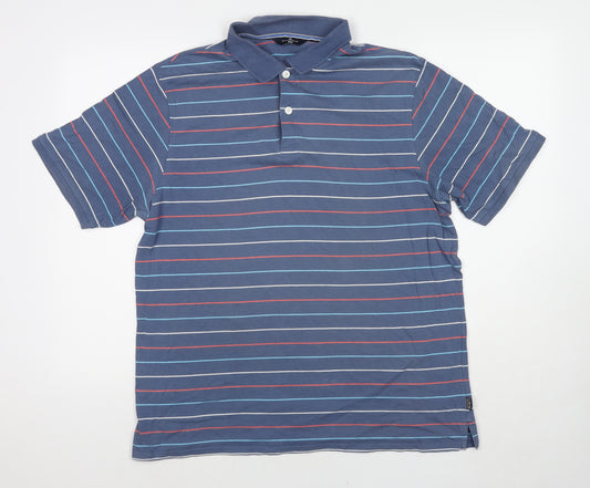 Blue Harbour Mens Blue Striped Cotton Polo Size L Collared Pullover - Golf