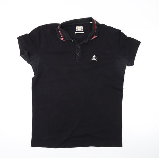 Diesel Mens Black Cotton Polo Size L Collared Button