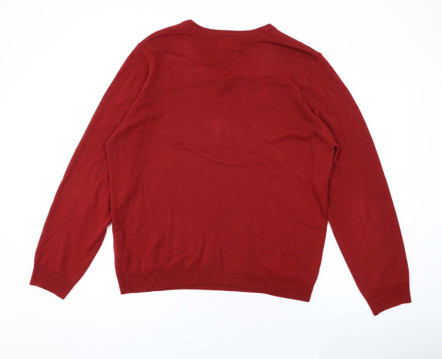 Marks and Spencer Mens Red V-Neck Acrylic Pullover Jumper Size L Long Sleeve