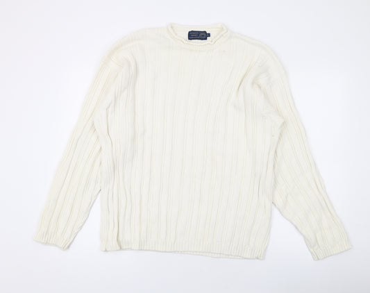 Casual Club Mens Ivory Round Neck Cotton Pullover Jumper Size L Long Sleeve