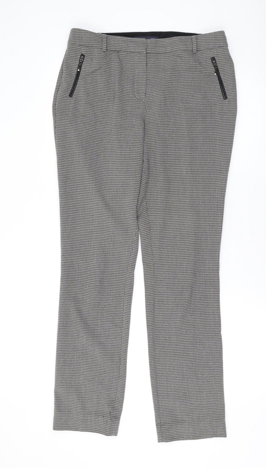 Marks and Spencer Womens Black Geometric Polyester Trousers Size 12 L30 in Regular Zip