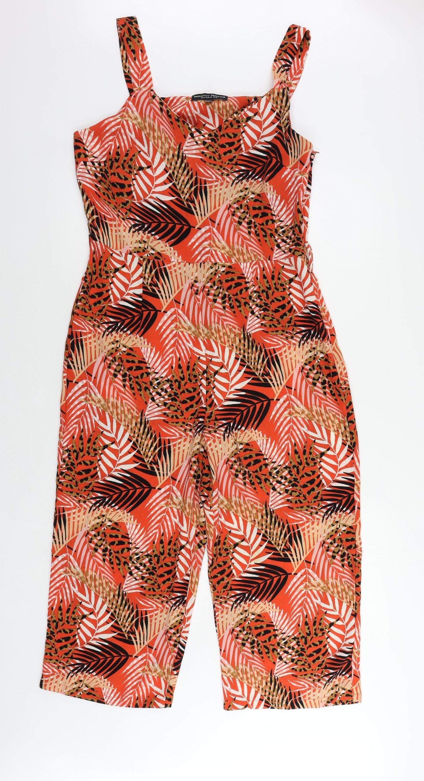 Dorothy Perkins Womens Red Geometric Polyester Jumpsuit One-Piece Size 12 L22 in Zip - Palm Print