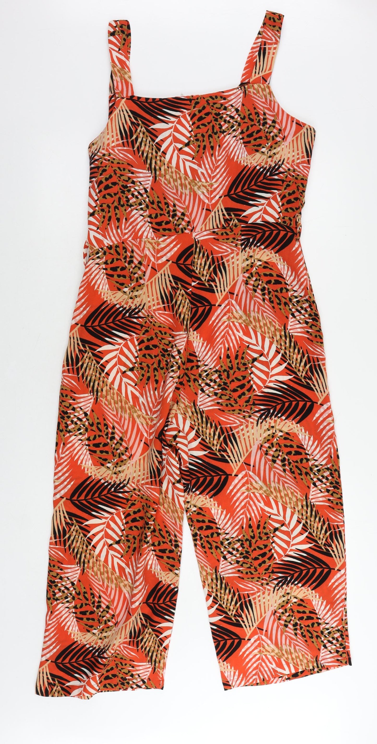 Dorothy Perkins Womens Red Geometric Polyester Jumpsuit One-Piece Size 12 L22 in Zip - Palm Print