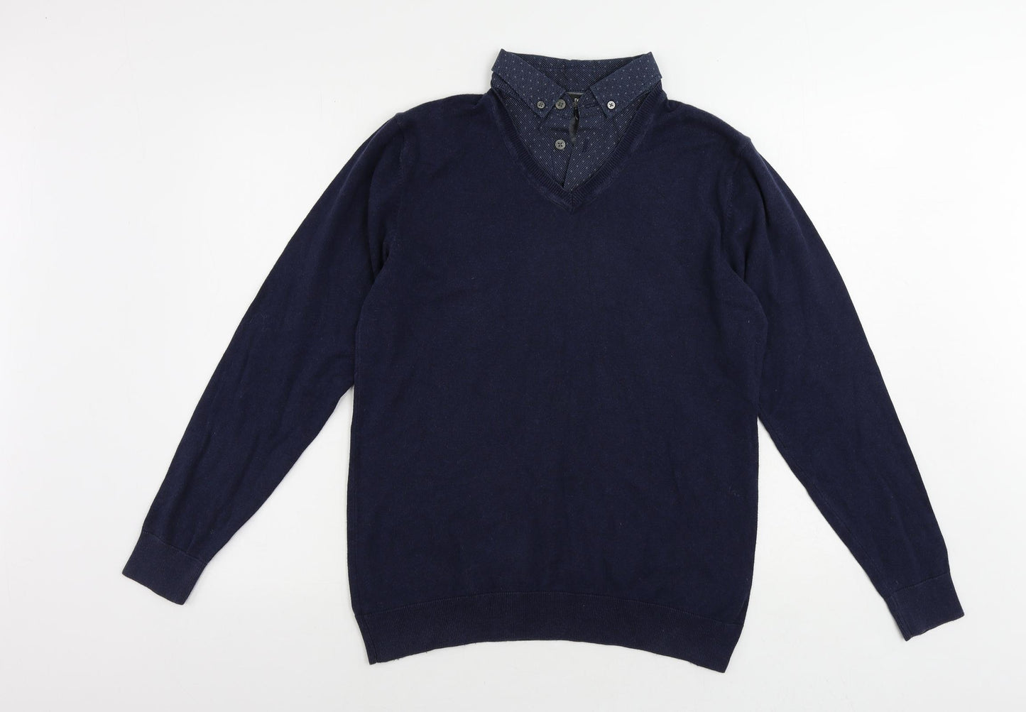 NEXT Mens Blue Collared Cotton Pullover Jumper Size M Long Sleeve