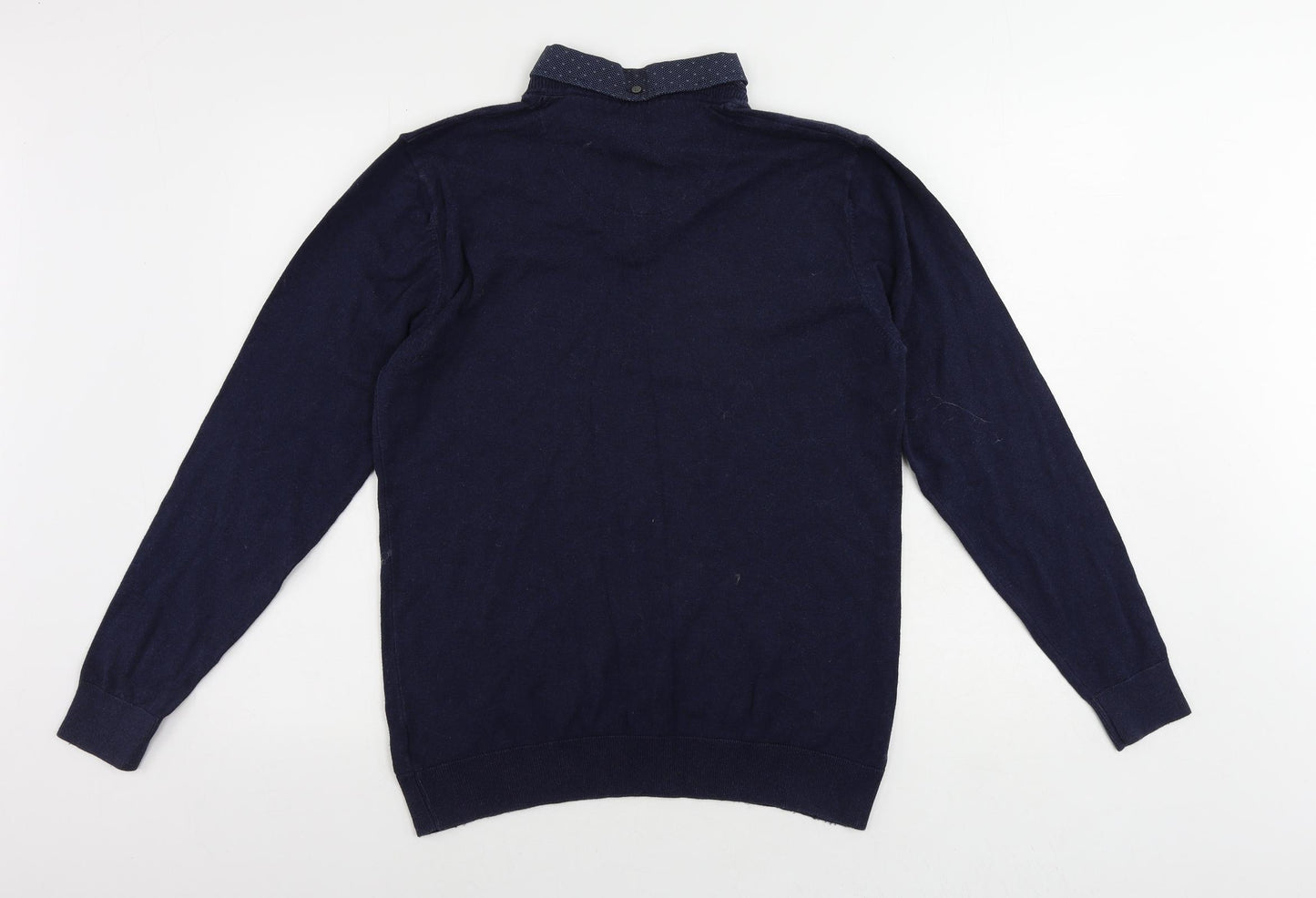 NEXT Mens Blue Collared Cotton Pullover Jumper Size M Long Sleeve