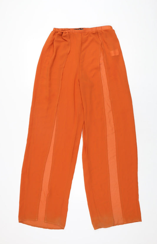 Boohoo Womens Orange Polyester Trousers Size M L31.5 in Regular