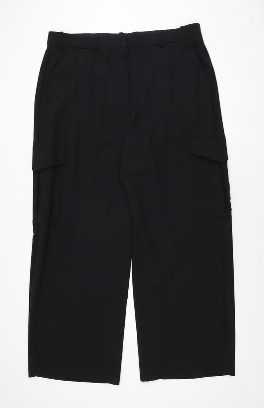 Marks and Spencer Womens Black Polyester Trousers Size 20 L32 in Regular Zip