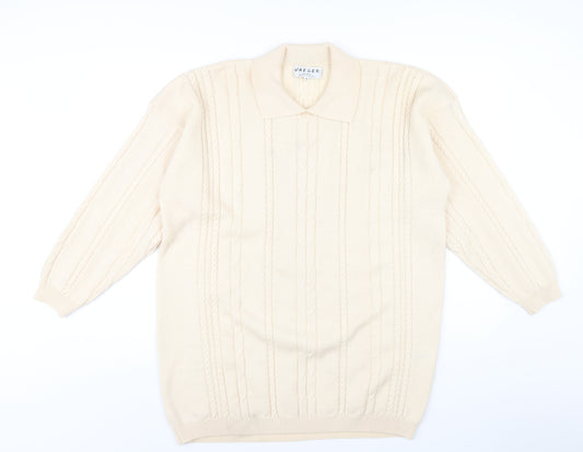 Jaeger Mens Ivory Collared Wool Pullover Jumper Size M Long Sleeve