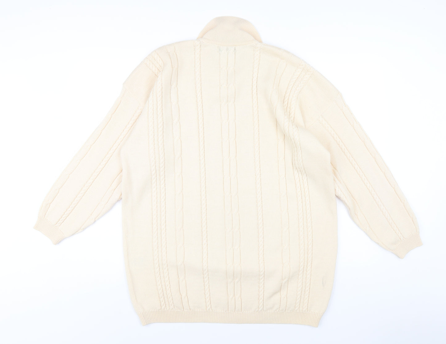 Jaeger Mens Ivory Collared Wool Pullover Jumper Size M Long Sleeve