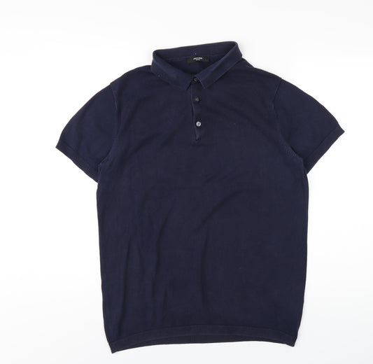 JACK & JONES Mens Blue Cotton Polo Size M Collared Button