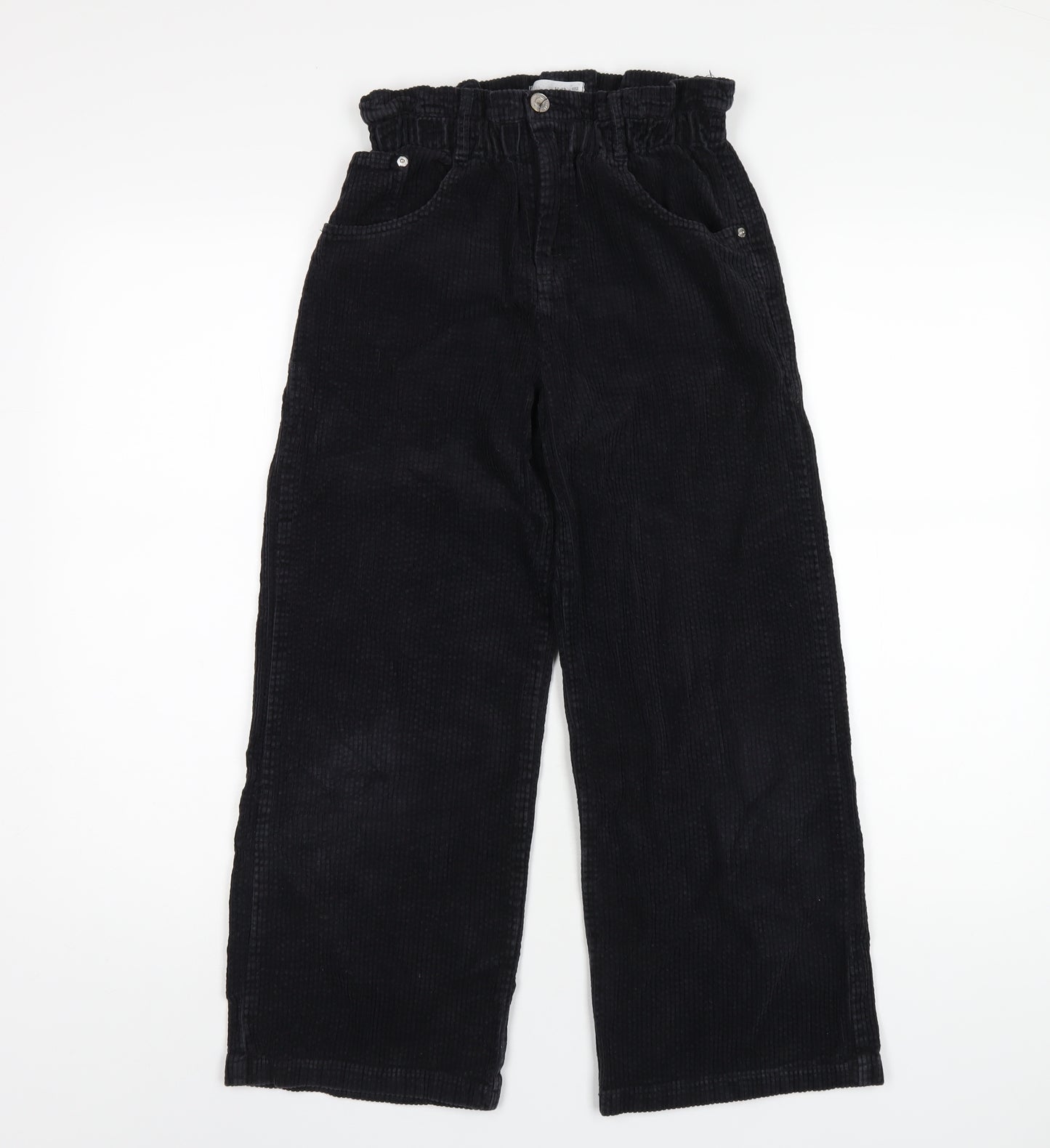 Zara Girls Black Cotton Dress Pants Trousers Size 11-12 Years L25 in Regular Zip - Paperbag Waist