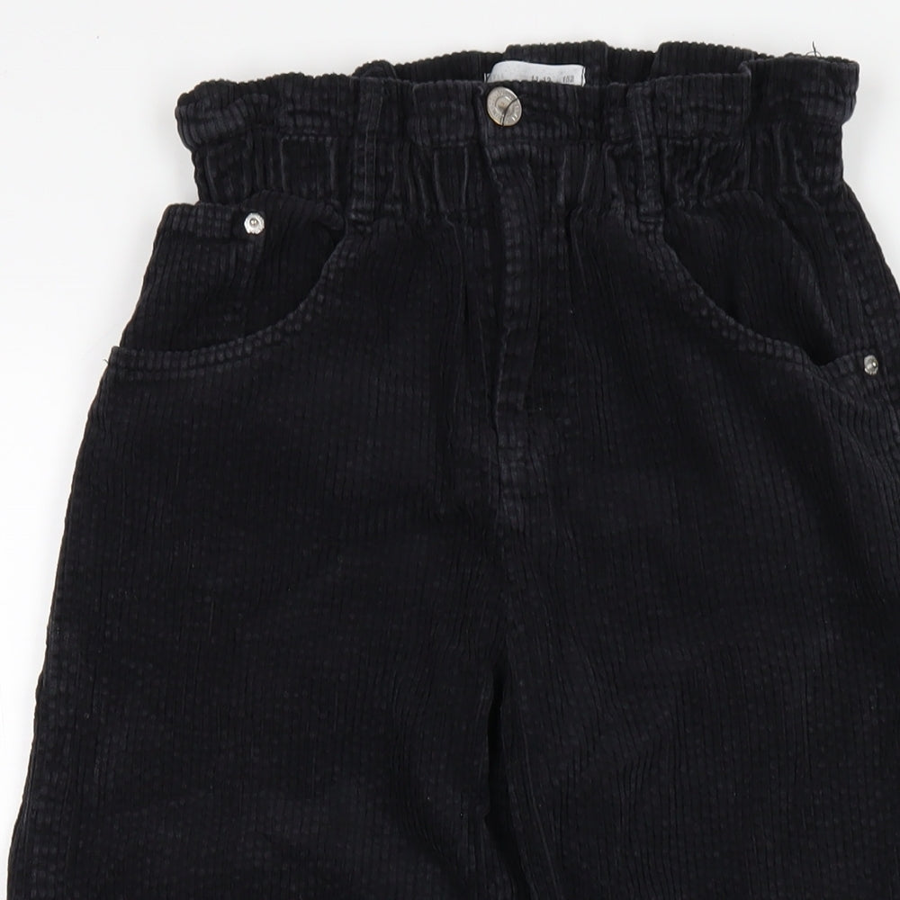 Zara Girls Black Cotton Dress Pants Trousers Size 11-12 Years L25 in Regular Zip - Paperbag Waist