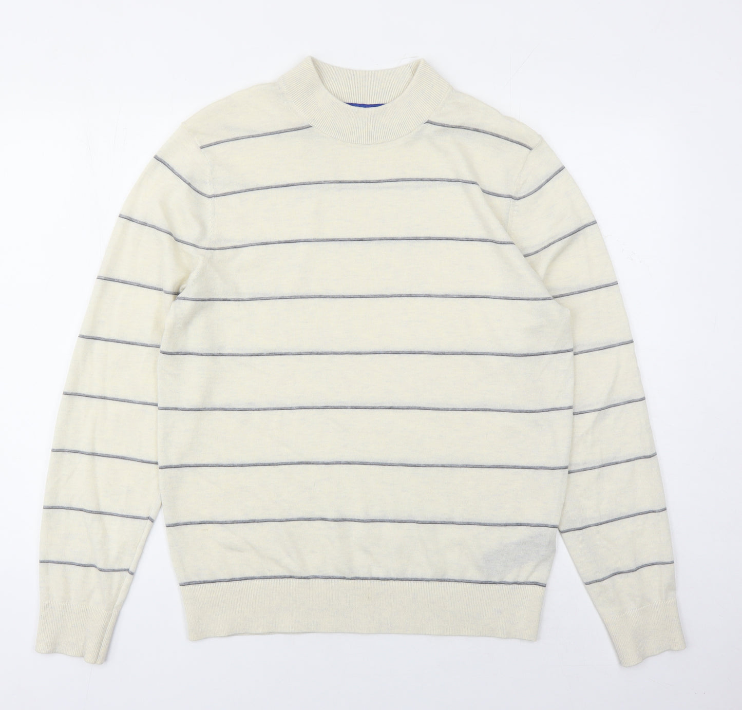 Ted Baker Mens Beige Mock Neck Striped Polyester Pullover Jumper Size L Long Sleeve - Ted Baker Size 3