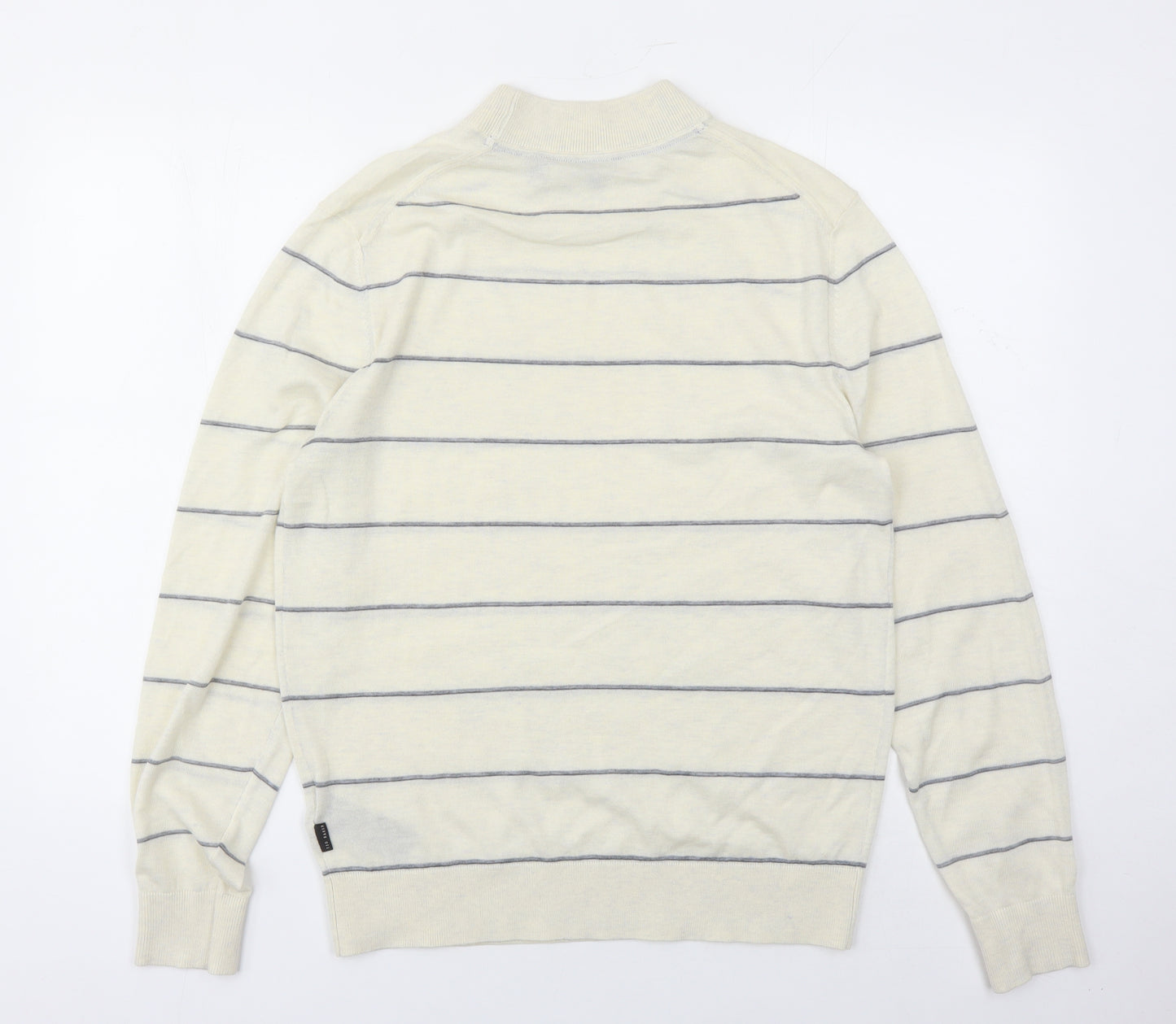 Ted Baker Mens Beige Mock Neck Striped Polyester Pullover Jumper Size L Long Sleeve - Ted Baker Size 3