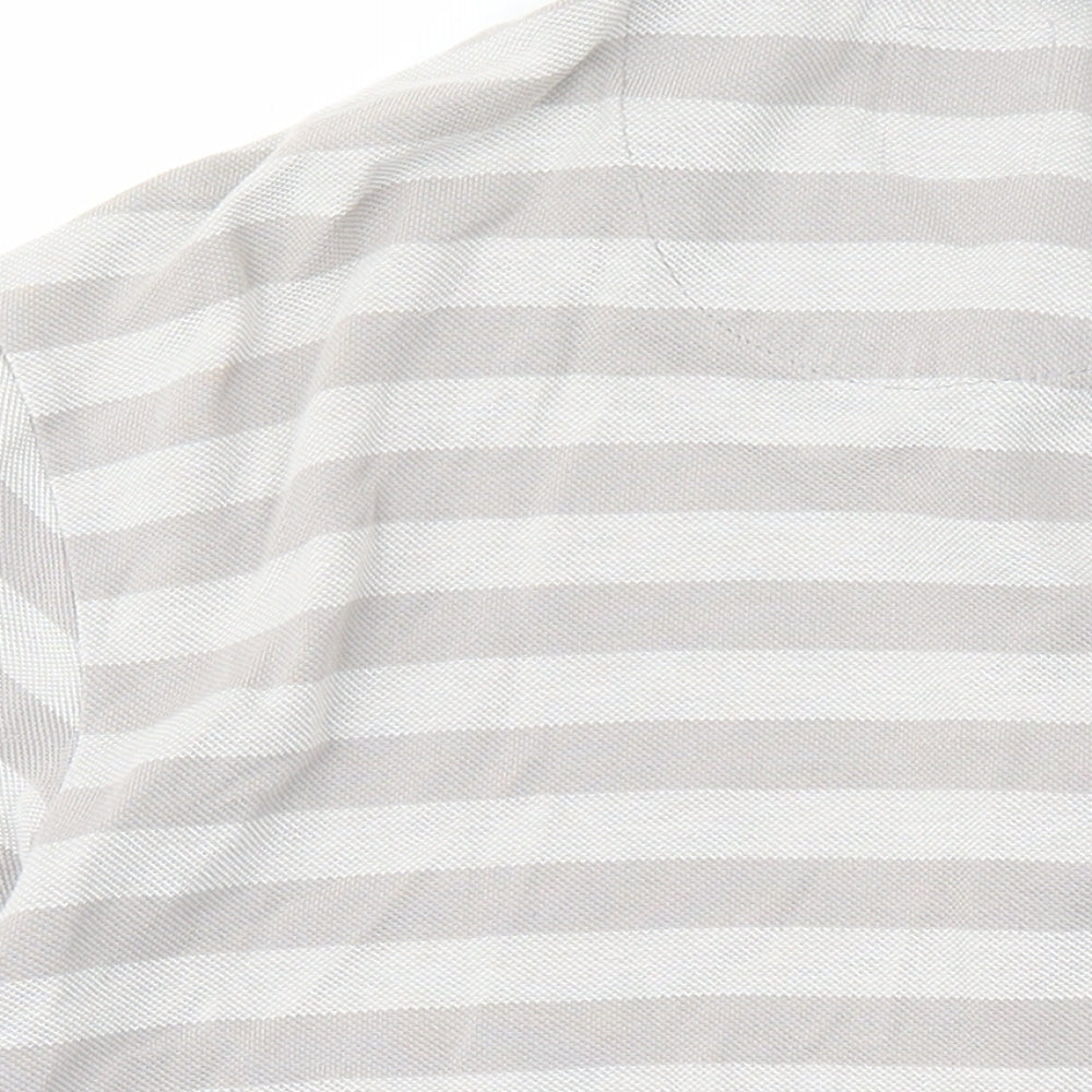 Zara Mens Grey Striped Cotton Polo Size L Collared Button