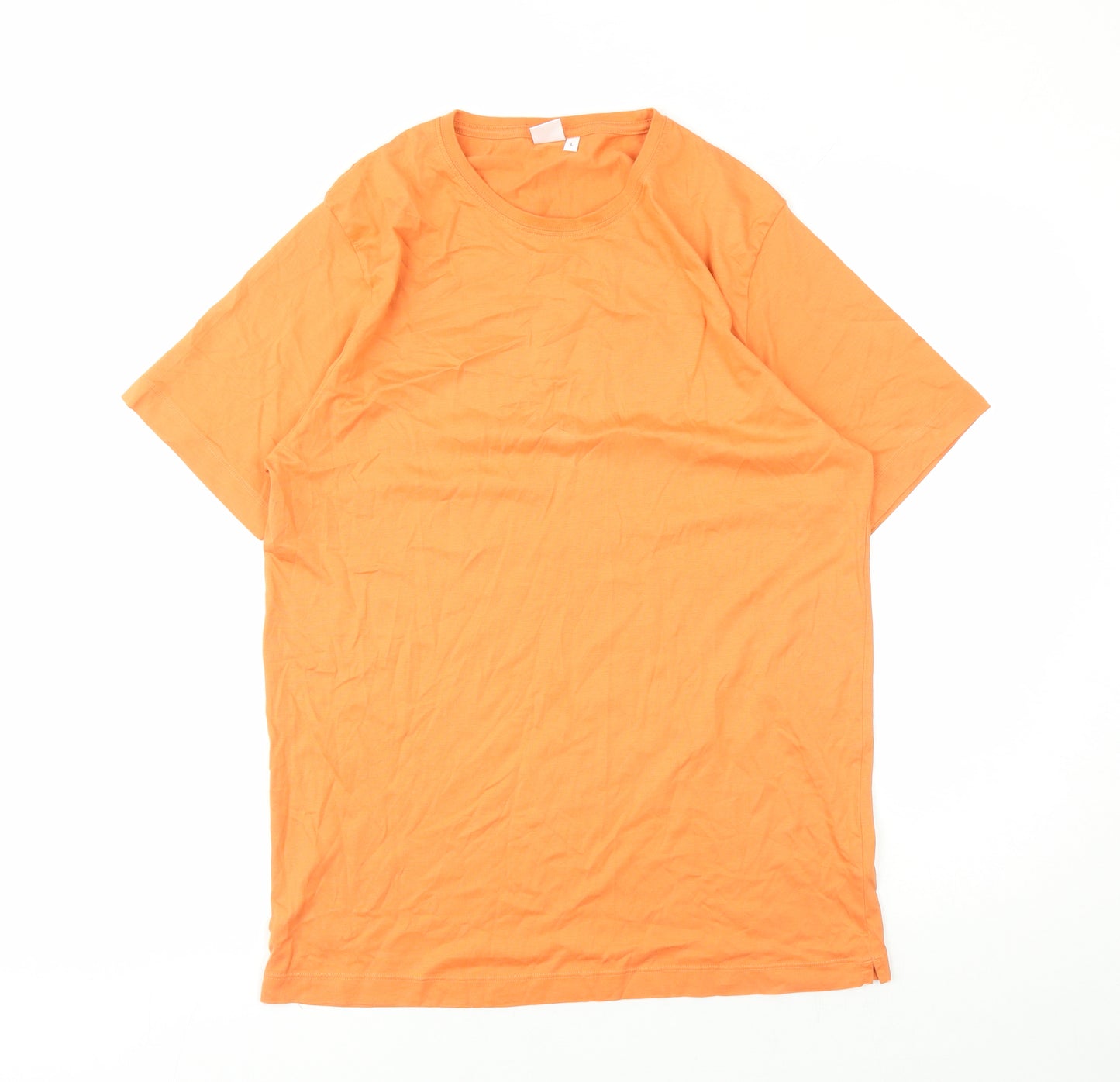 John Lewis Mens Orange Cotton T-Shirt Size L Crew Neck