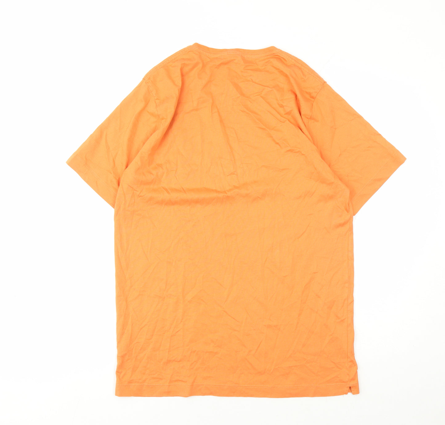 John Lewis Mens Orange Cotton T-Shirt Size L Crew Neck