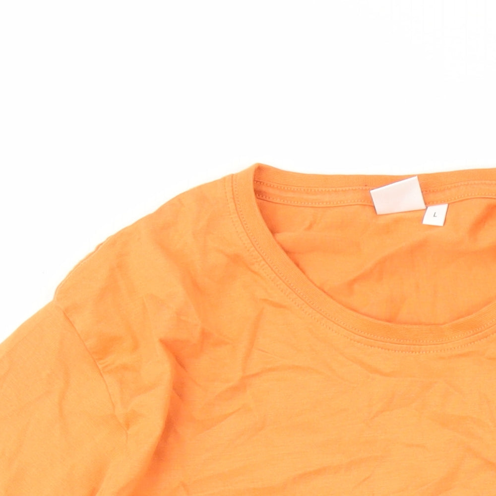 John Lewis Mens Orange Cotton T-Shirt Size L Crew Neck