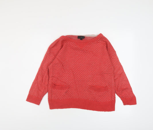 Topshop Womens Red Boat Neck Geometric Acrylic Pullover Jumper Size 8