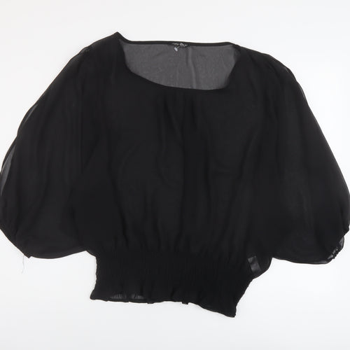 Select Womens Black Polyester Basic Blouse Size 16 Round Neck