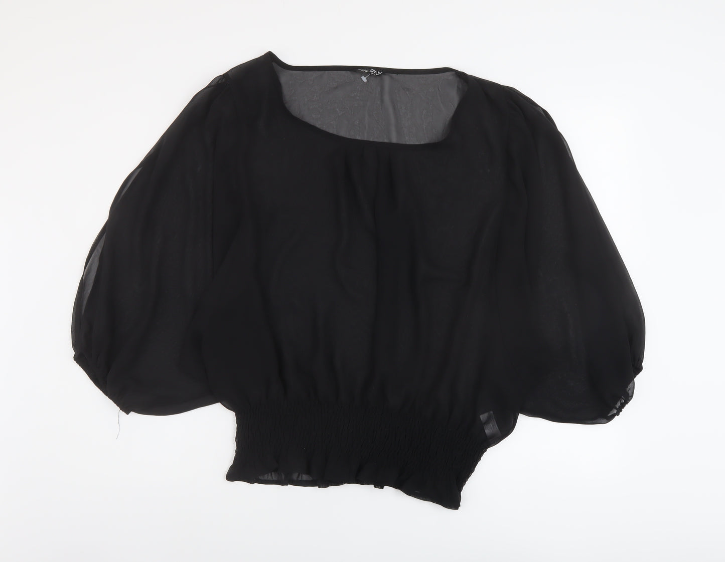 Select Womens Black Polyester Basic Blouse Size 16 Round Neck