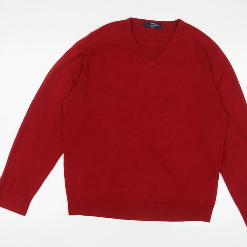 Blue Harbour Mens Red V-Neck Acrylic Pullover Jumper Size M Long Sleeve