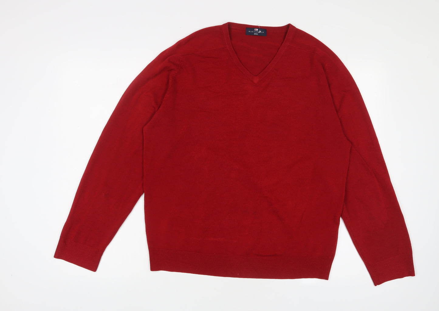 Blue Harbour Mens Red V-Neck Acrylic Pullover Jumper Size M Long Sleeve